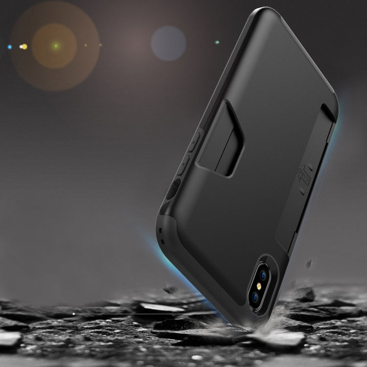 For iPhone X / XS TPU + PC Shockproof Protective Back Case with Card Slot