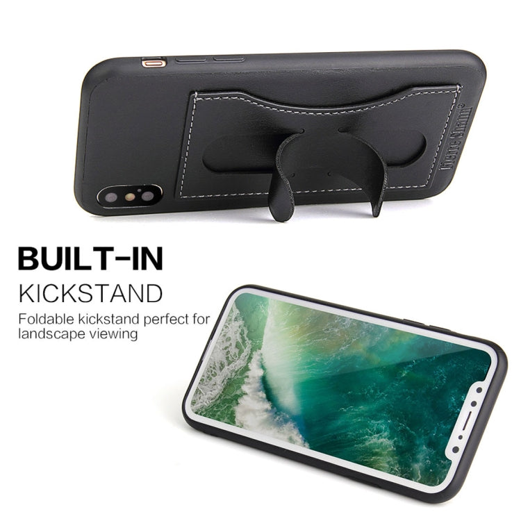 For iPhone X / XS Fierre Shann Full Coverage Protective Leather Case with Holder & Card Slot