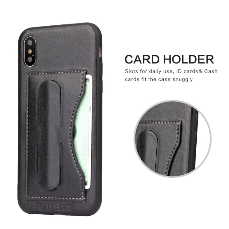 For iPhone X / XS Fierre Shann Full Coverage Protective Leather Case with Holder & Card Slot