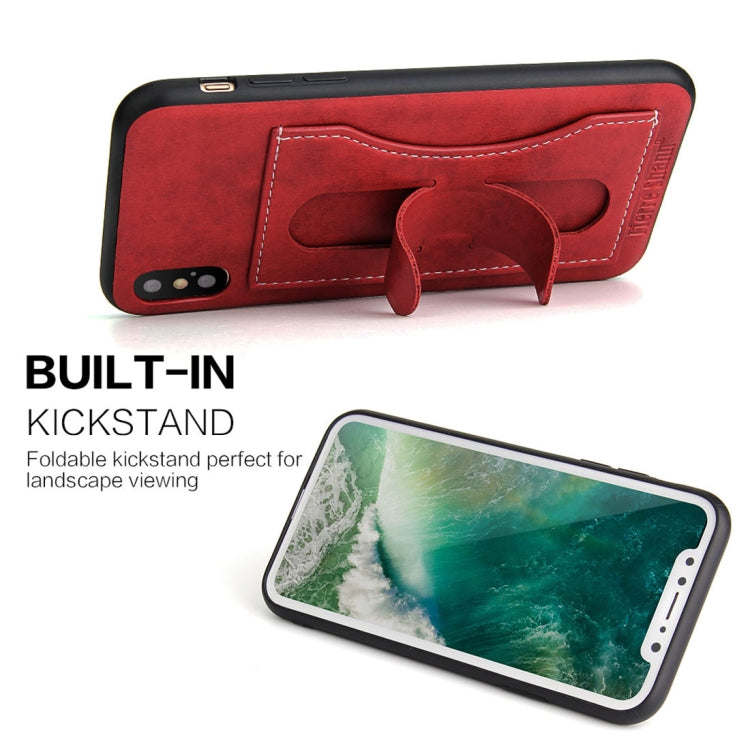 For iPhone X / XS Fierre Shann Full Coverage Protective Leather Case with Holder & Card Slot