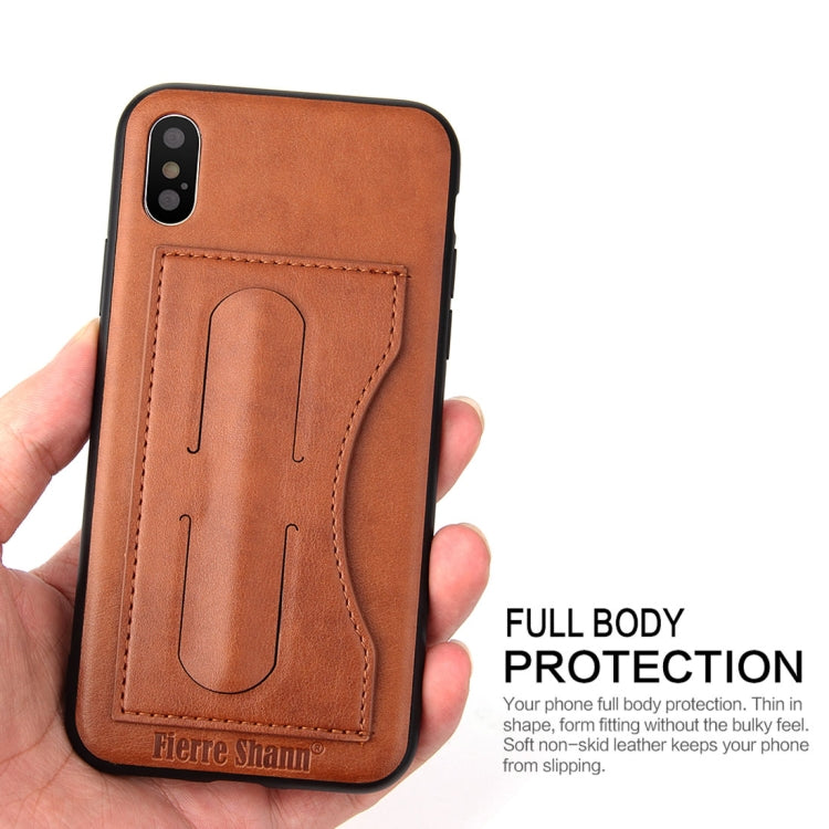 For iPhone X / XS Fierre Shann Full Coverage Protective Leather Case with Holder & Card Slot