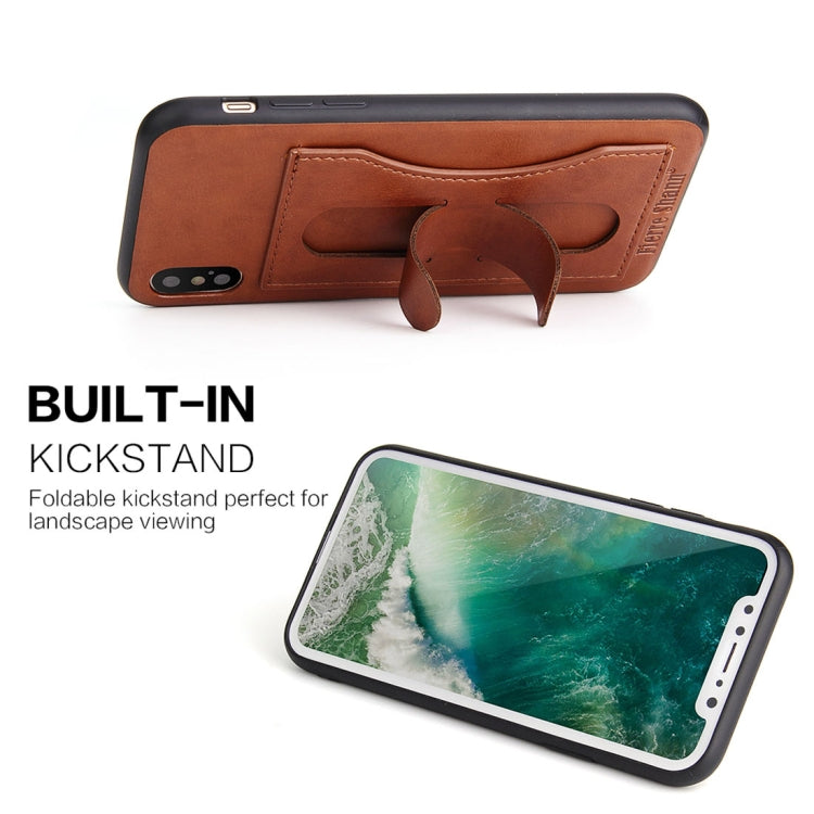 For iPhone X / XS Fierre Shann Full Coverage Protective Leather Case with Holder & Card Slot