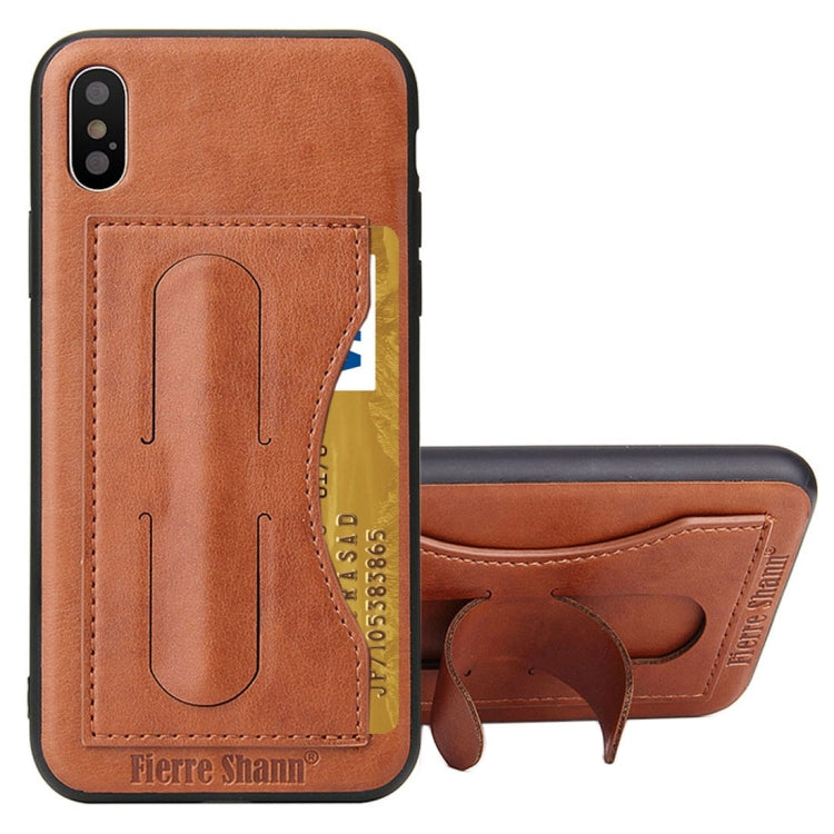 For iPhone X / XS Fierre Shann Full Coverage Protective Leather Case with Holder & Card Slot