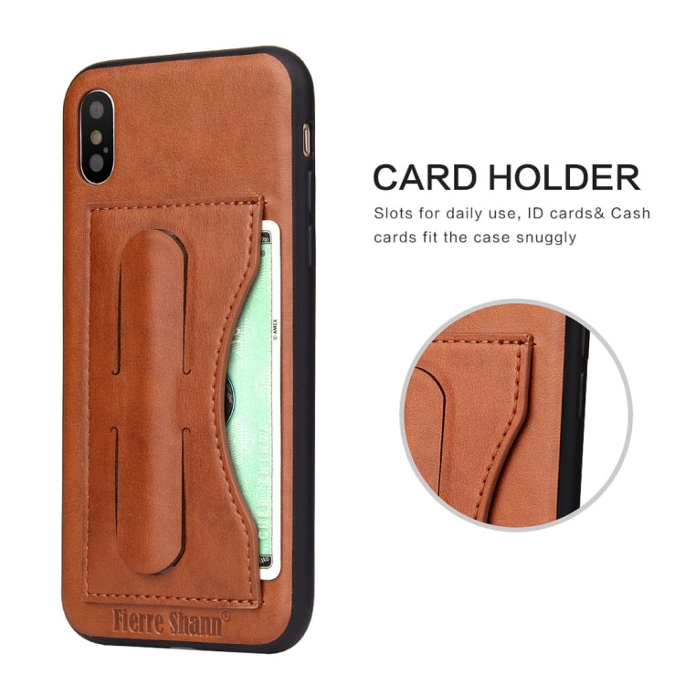 For iPhone X / XS Fierre Shann Full Coverage Protective Leather Case with Holder & Card Slot
