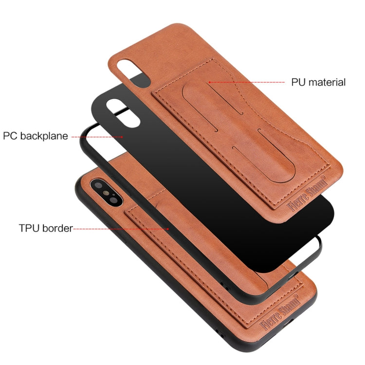 For iPhone X / XS Fierre Shann Full Coverage Protective Leather Case with Holder & Card Slot