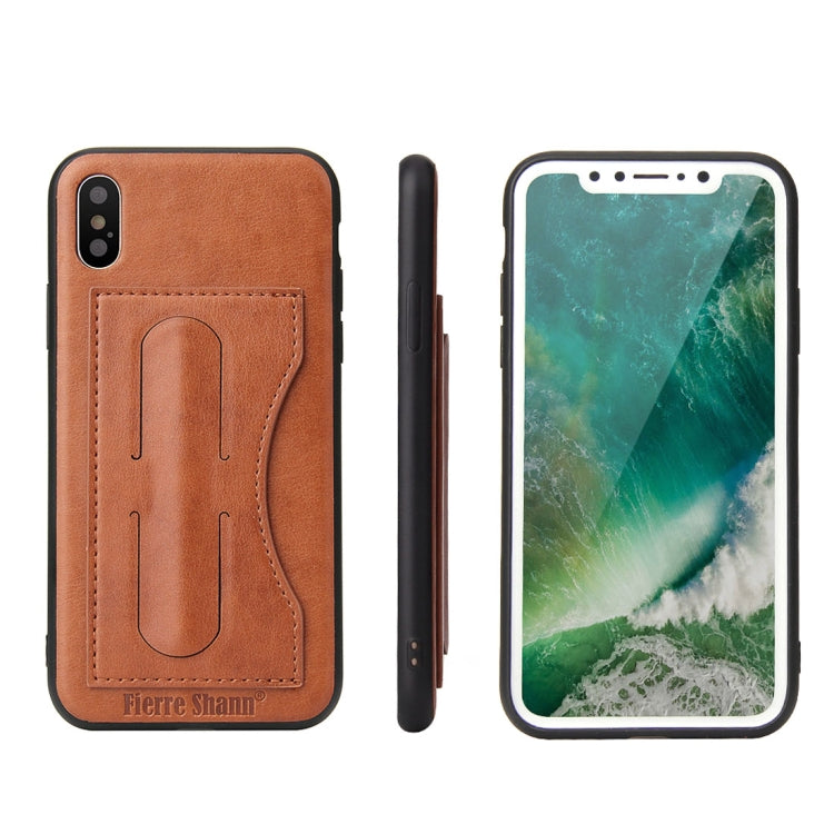 For iPhone X / XS Fierre Shann Full Coverage Protective Leather Case with Holder & Card Slot