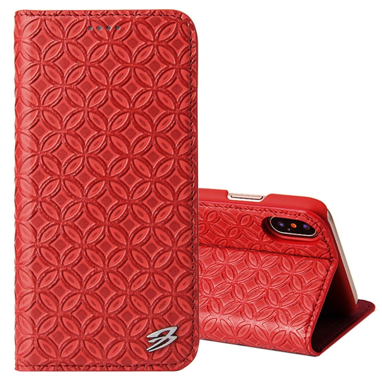 For iPhone X / XS Fierre Shann Copper Texture Magnetic Horizontal Flip Genuine Leather Case with Holder & Card Slot