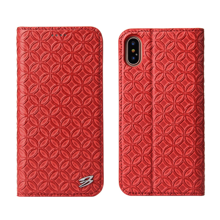 For iPhone X / XS Fierre Shann Copper Texture Magnetic Horizontal Flip Genuine Leather Case with Holder & Card Slot