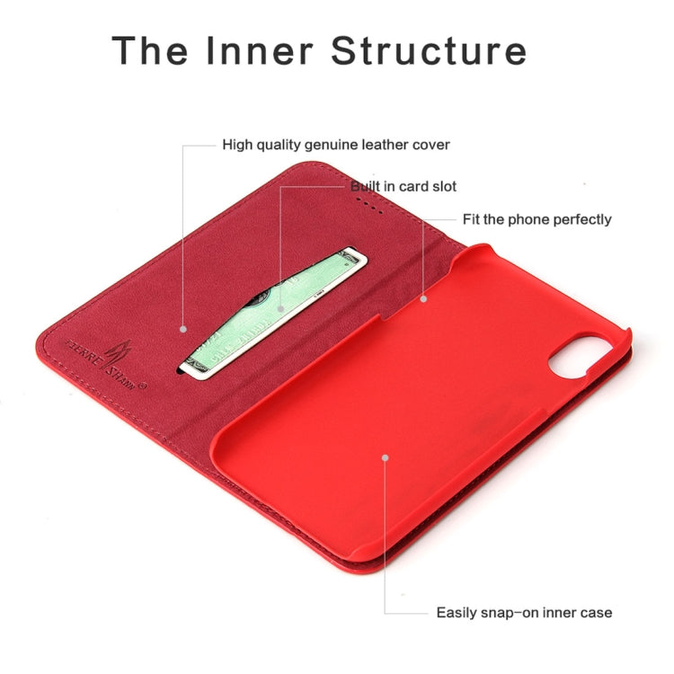 For iPhone X / XS Fierre Shann Copper Texture Magnetic Horizontal Flip Genuine Leather Case with Holder & Card Slot