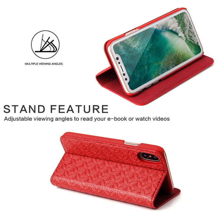 For iPhone X / XS Fierre Shann Copper Texture Magnetic Horizontal Flip Genuine Leather Case with Holder & Card Slot