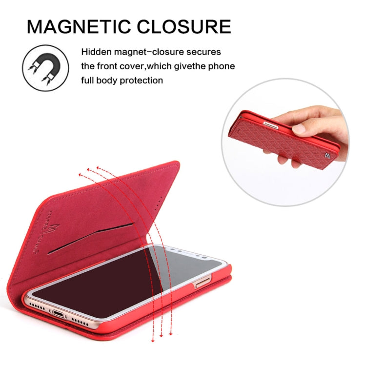 For iPhone X / XS Fierre Shann Copper Texture Magnetic Horizontal Flip Genuine Leather Case with Holder & Card Slot