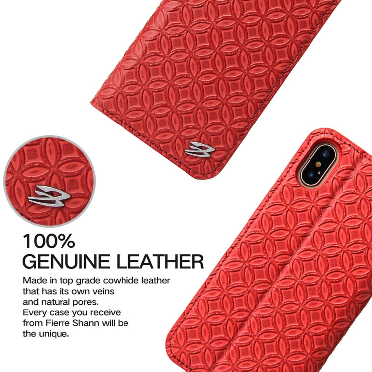 For iPhone X / XS Fierre Shann Copper Texture Magnetic Horizontal Flip Genuine Leather Case with Holder & Card Slot