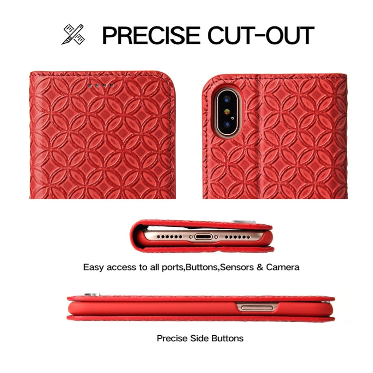 For iPhone X / XS Fierre Shann Copper Texture Magnetic Horizontal Flip Genuine Leather Case with Holder & Card Slot