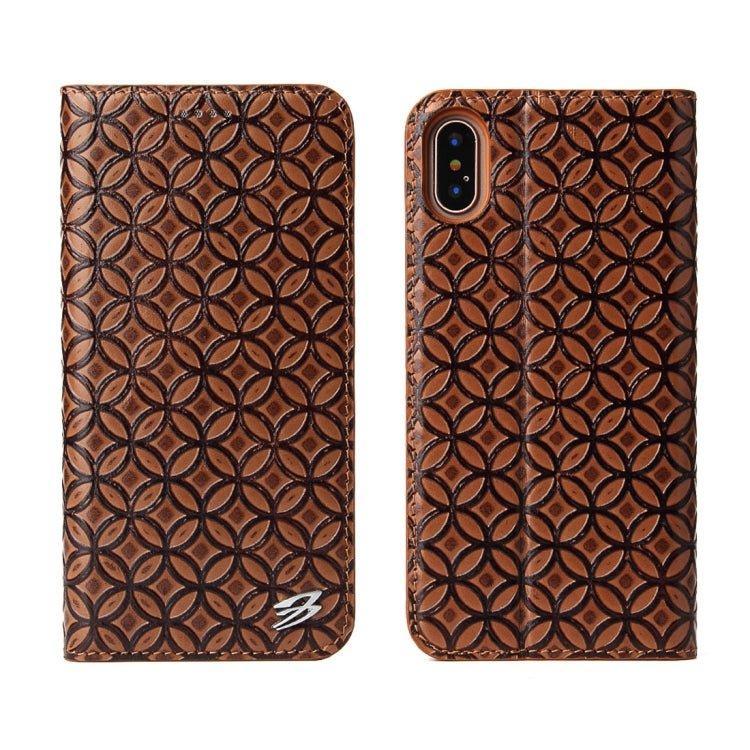 For iPhone X / XS Fierre Shann Copper Texture Magnetic Horizontal Flip Genuine Leather Case with Holder & Card Slot