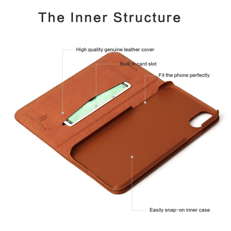 For iPhone X / XS Fierre Shann Copper Texture Magnetic Horizontal Flip Genuine Leather Case with Holder & Card Slot