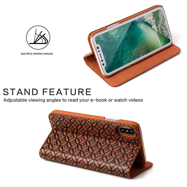 For iPhone X / XS Fierre Shann Copper Texture Magnetic Horizontal Flip Genuine Leather Case with Holder & Card Slot