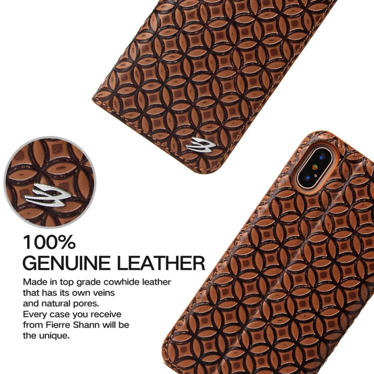 For iPhone X / XS Fierre Shann Copper Texture Magnetic Horizontal Flip Genuine Leather Case with Holder & Card Slot
