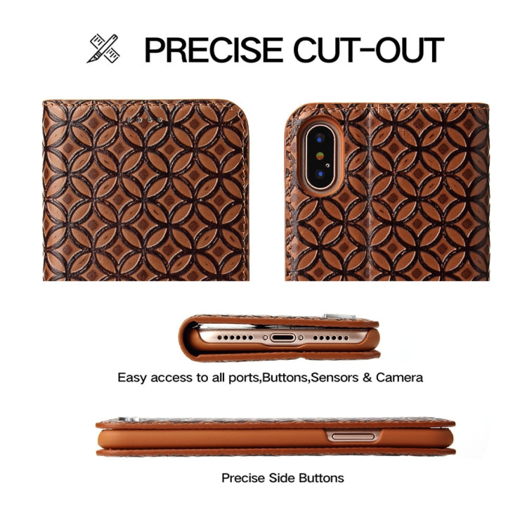For iPhone X / XS Fierre Shann Copper Texture Magnetic Horizontal Flip Genuine Leather Case with Holder & Card Slot