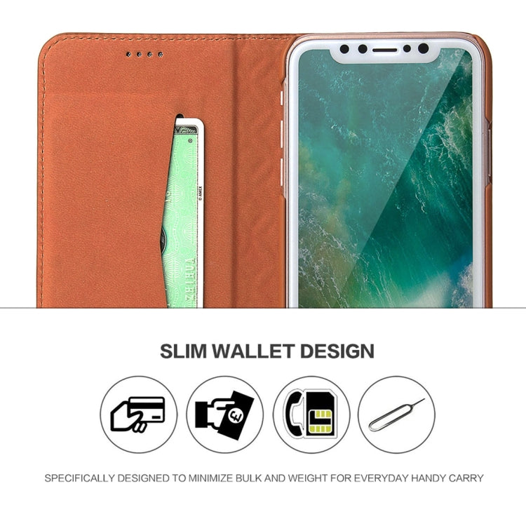For iPhone X / XS Fierre Shann Copper Texture Magnetic Horizontal Flip Genuine Leather Case with Holder & Card Slot