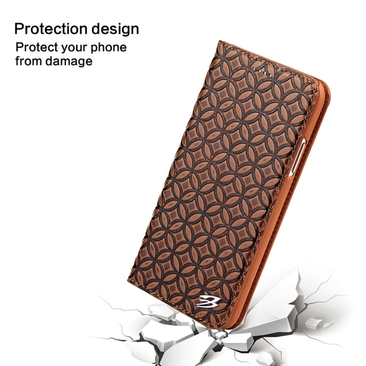 For iPhone X / XS Fierre Shann Copper Texture Magnetic Horizontal Flip Genuine Leather Case with Holder & Card Slot