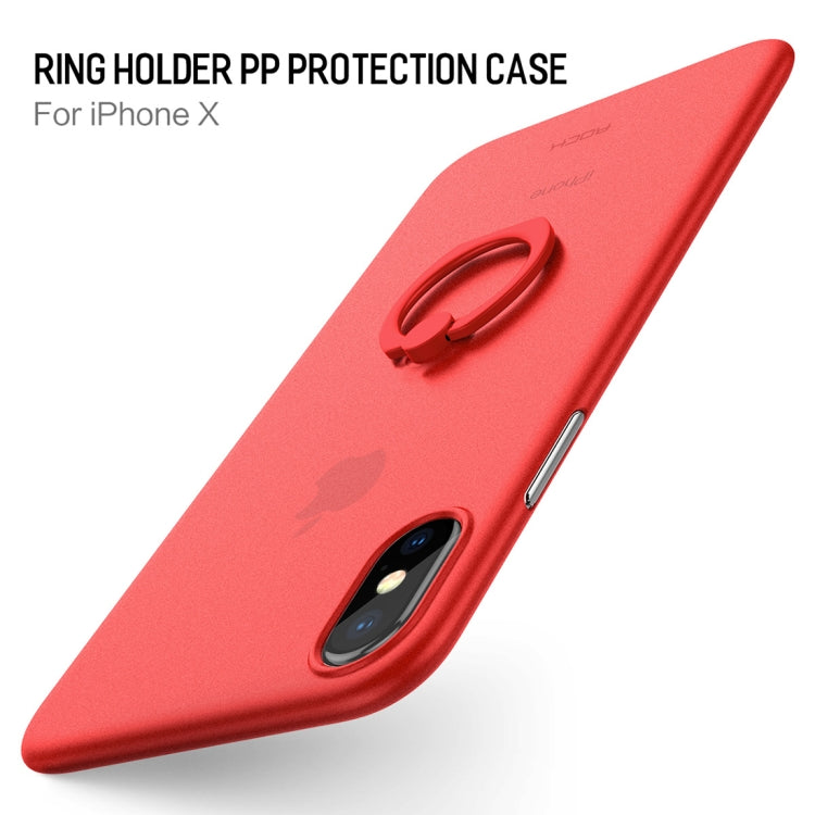 For iPhone X / XS ROCK Ultra-thin PP Shockproof Protective Back Cover Case with Ring Holder (Transparent)