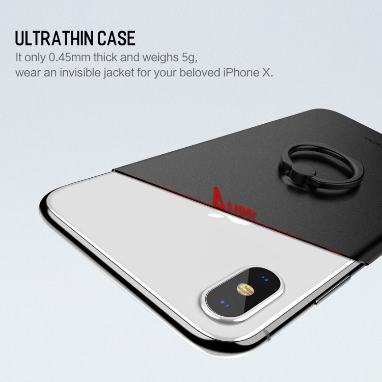 For iPhone X / XS ROCK Ultra-thin PP Shockproof Protective Back Cover Case with Ring Holder (Transparent)