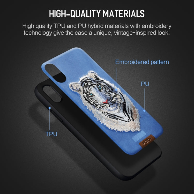 For iPhone X / XS ROCK Embroidery Leopard Print TPU + PU Protective Case Cover