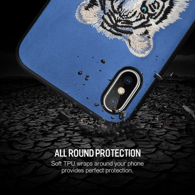 For iPhone X / XS ROCK Embroidery Leopard Print TPU + PU Protective Case Cover
