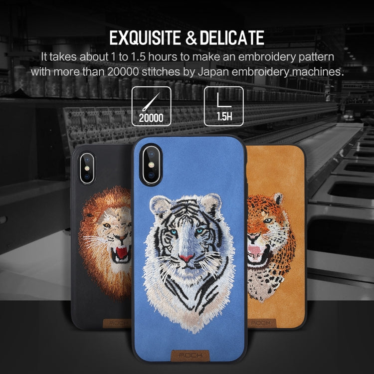For iPhone X / XS ROCK Embroidery Leopard Print TPU + PU Protective Case Cover