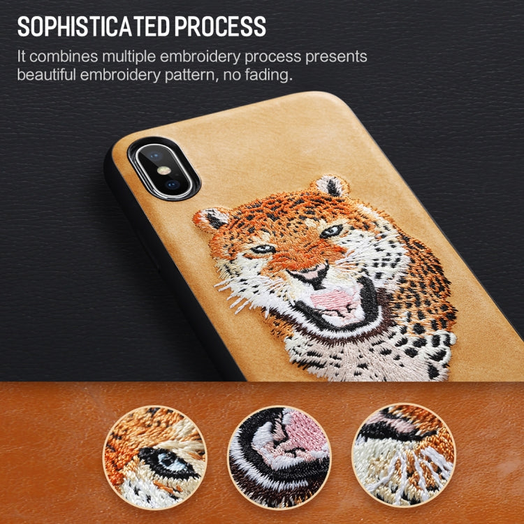 For iPhone X / XS ROCK Embroidery Leopard Print TPU + PU Protective Case Cover