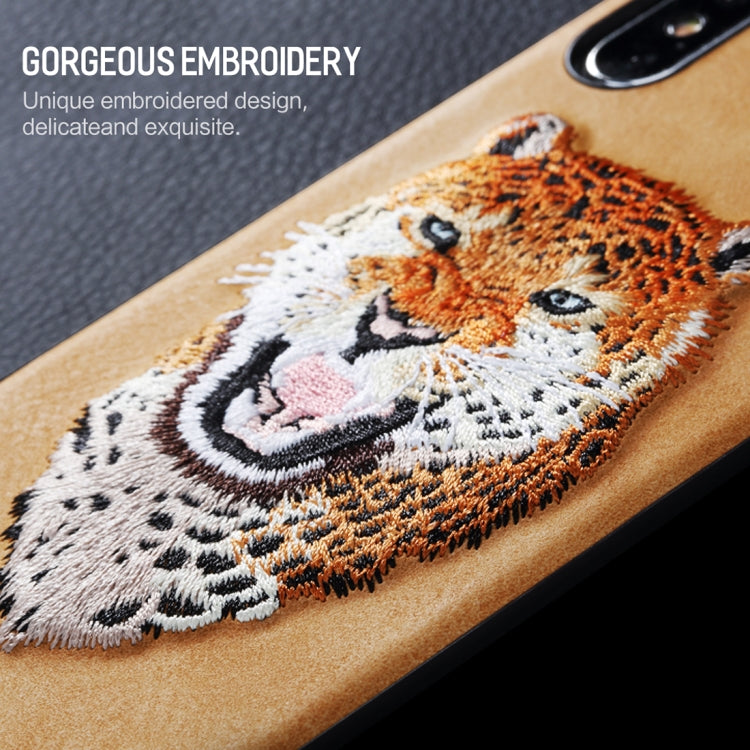 For iPhone X / XS ROCK Embroidery Leopard Print TPU + PU Protective Case Cover