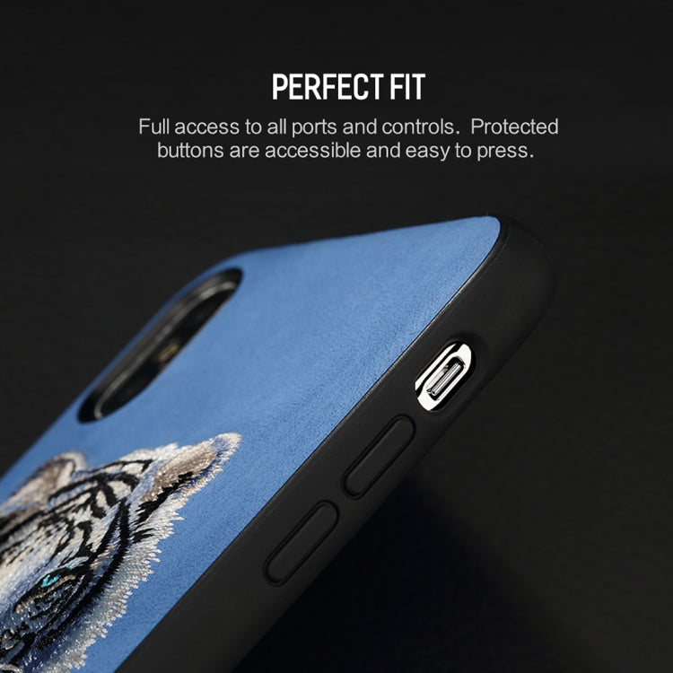 For iPhone X / XS ROCK Embroidery Leopard Print TPU + PU Protective Case Cover