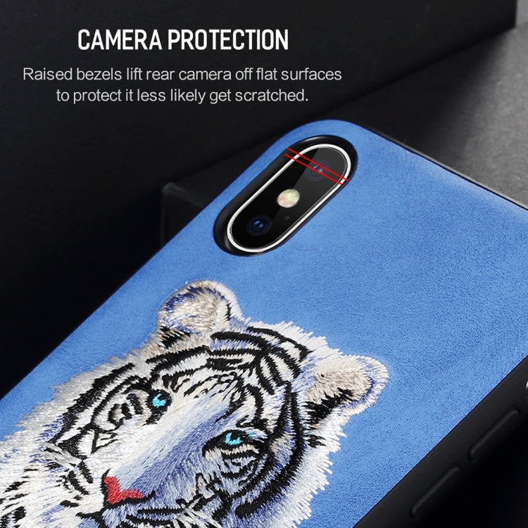 For iPhone X / XS ROCK Embroidery Leopard Print TPU + PU Protective Case Cover