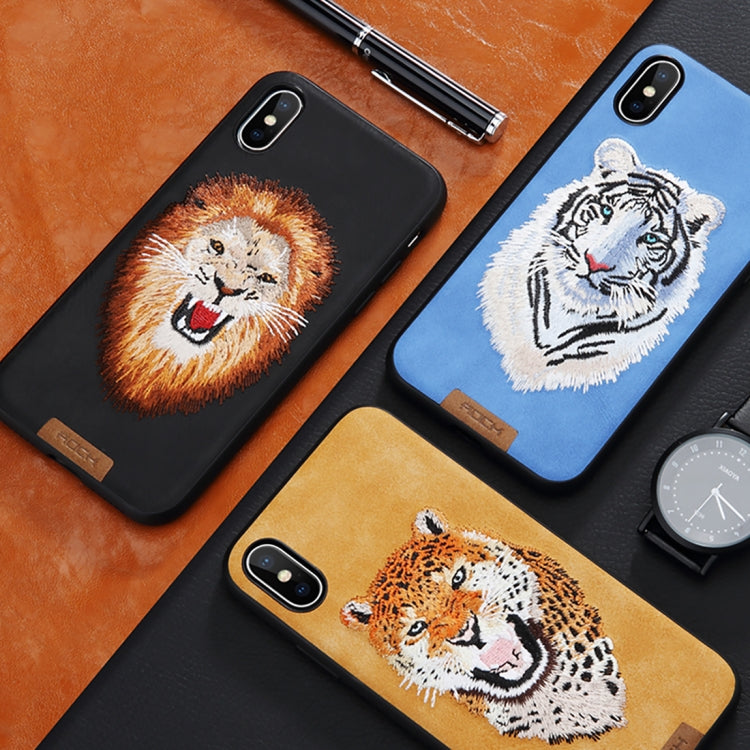For iPhone X / XS ROCK Embroidery Leopard Print TPU + PU Protective Case Cover