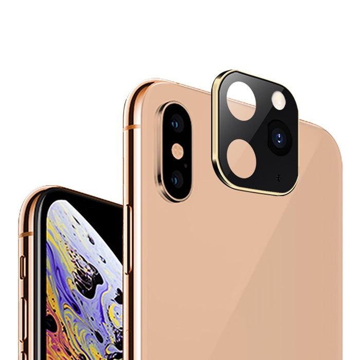 For iPhone X / XS / XS Max 3-lens Style Metal Rear Camera Lens Protector Film(Gold)