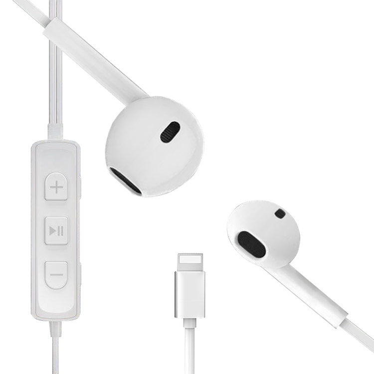 8 Pin Interface Wired Earphone Live Sound Card Headphone with Mic & Line Control (White)