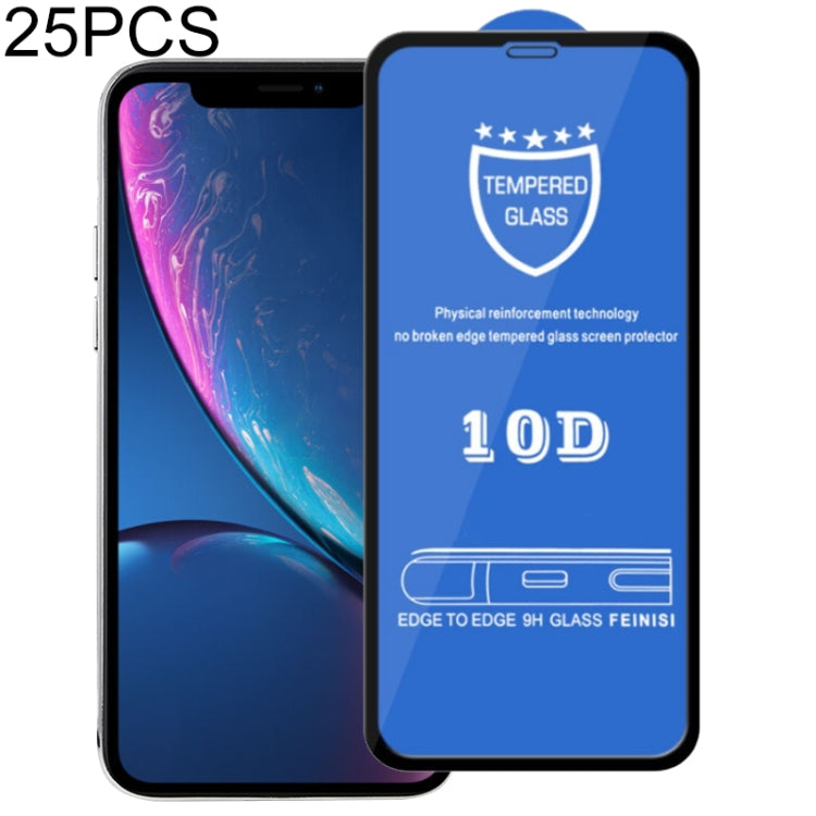 For iPhone 11 / XR 25pcs 9H 10D Full Screen Tempered Glass Screen Protector