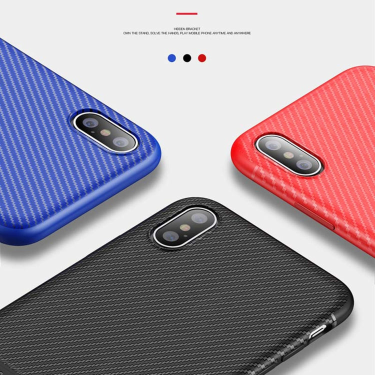 For iPhone XS Max TOTUDESIGN Slim Series Carbon Fiber Texture TPU Protective Case with Holder(Red)