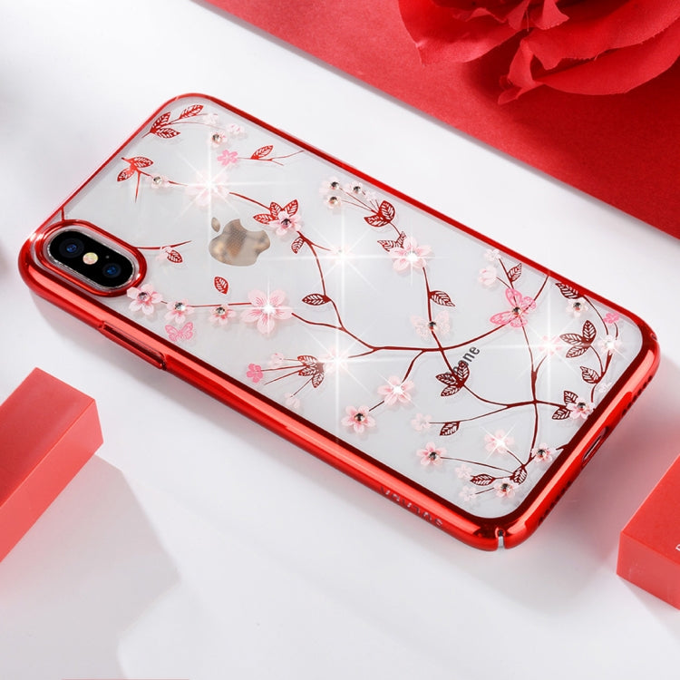 For iPhone XS Max SULADA Flower Pattern Plating Diamond PC Case (Red)