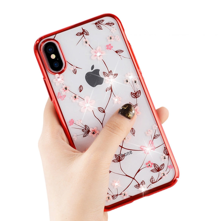 For iPhone XS Max SULADA Flower Pattern Plating Diamond PC Case (Red)