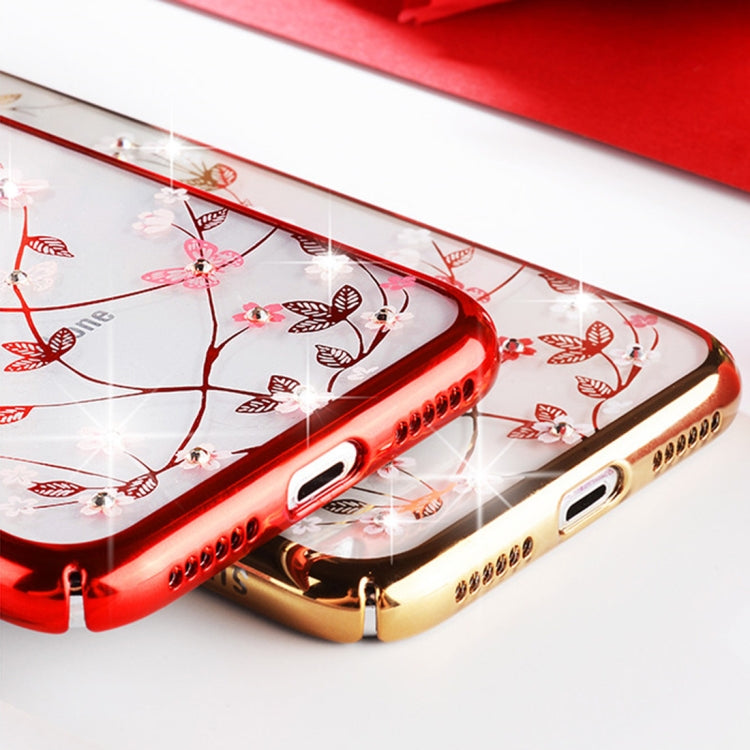For iPhone XS Max SULADA Flower Pattern Plating Diamond PC Case (Red)