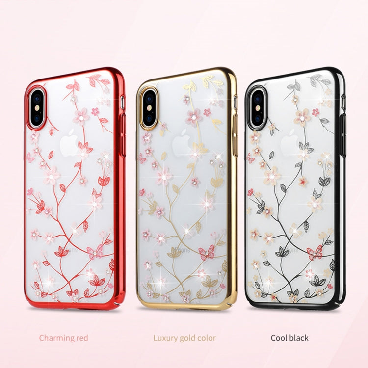 For iPhone XS Max SULADA Flower Pattern Plating Diamond PC Case (Red)