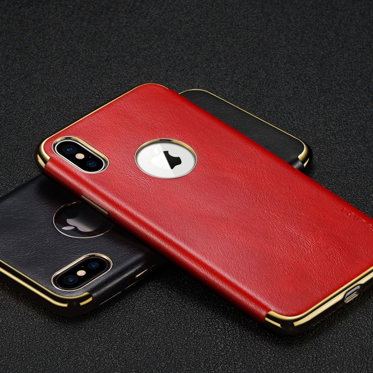 For iPhone XS Max SULADA Plating Edge TPU + Leather Magnetic Protective Case (Black)