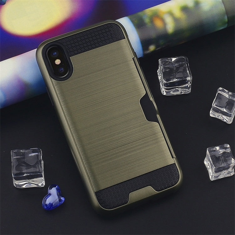 For iPhone XS Max Brushed Texture Shockproof TPU + PC Case with Card Slots