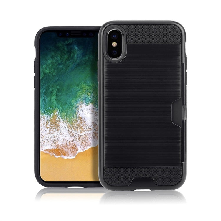 For iPhone XS Max Brushed Texture Shockproof TPU + PC Case with Card Slots