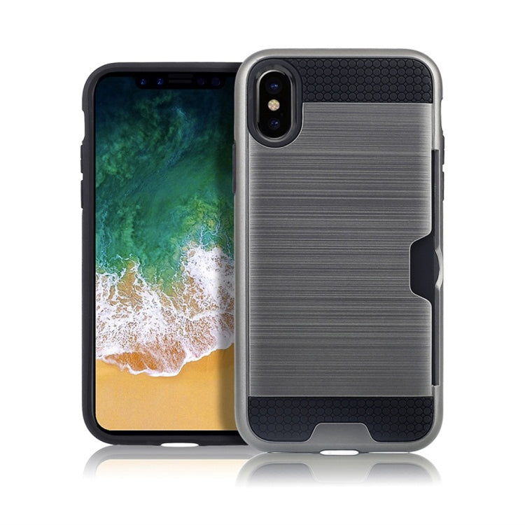 For iPhone XS Max Brushed Texture Shockproof TPU + PC Case with Card Slots