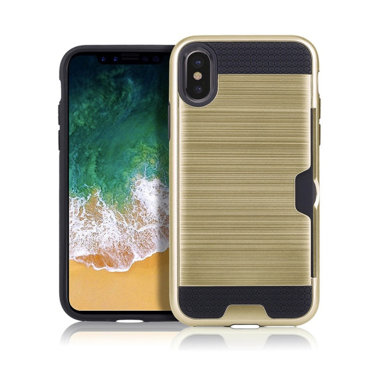 For iPhone XS Max Brushed Texture Shockproof TPU + PC Case with Card Slots