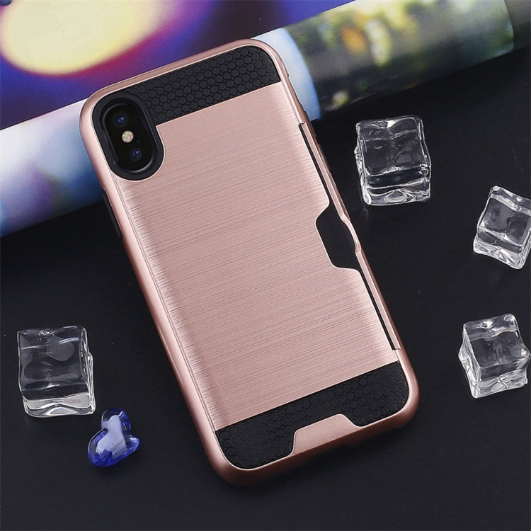 For iPhone XS Max Brushed Texture Shockproof TPU + PC Case with Card Slots