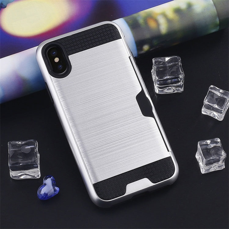 For iPhone XS Max Brushed Texture Shockproof TPU + PC Case with Card Slots