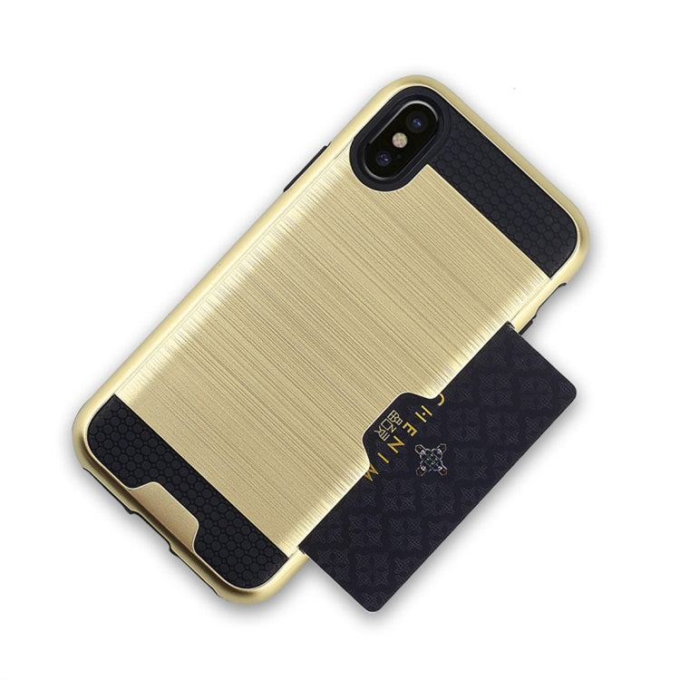 For iPhone XS Max Brushed Texture Shockproof TPU + PC Case with Card Slots